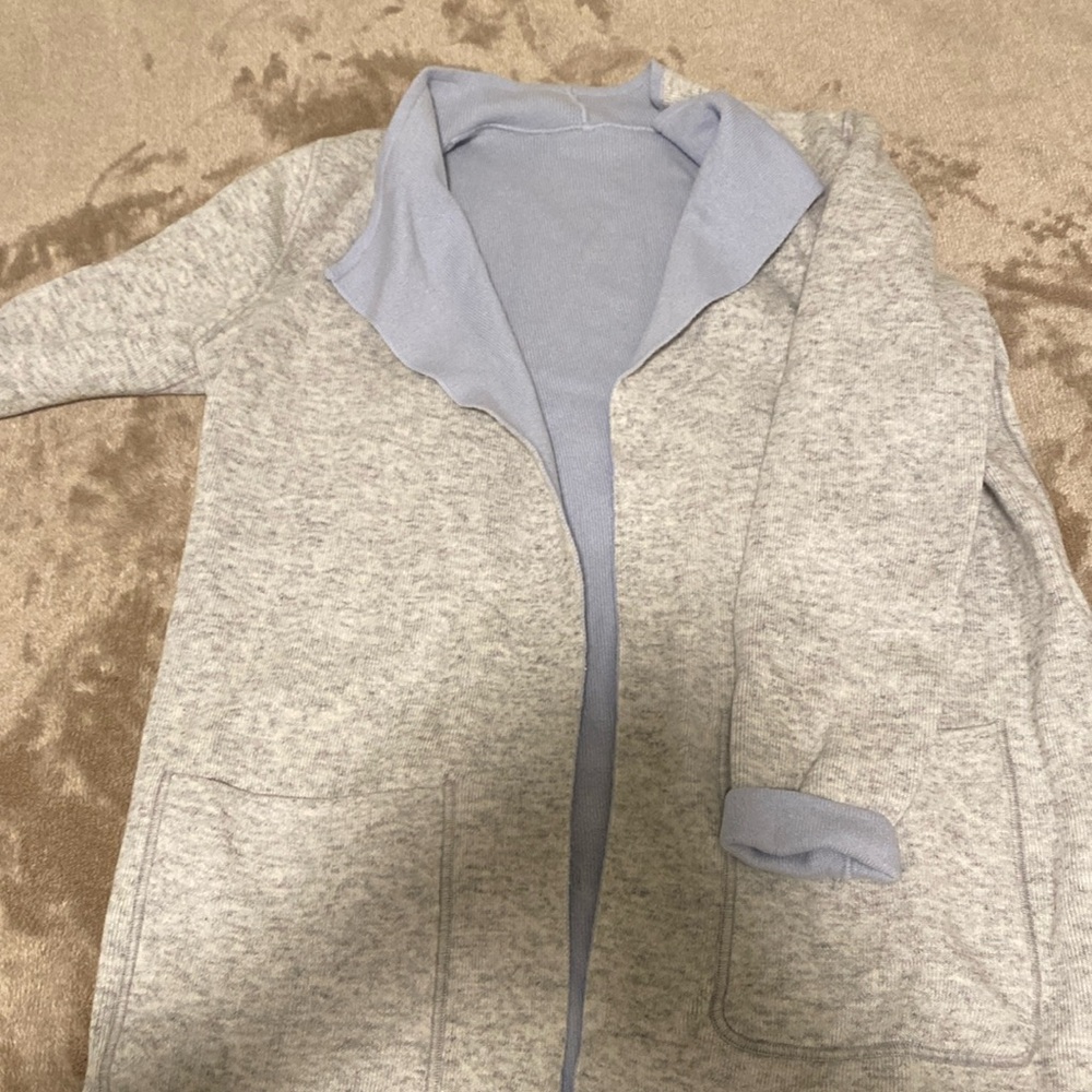 Loft sweater cardigan, reversible gray and blue, size medium